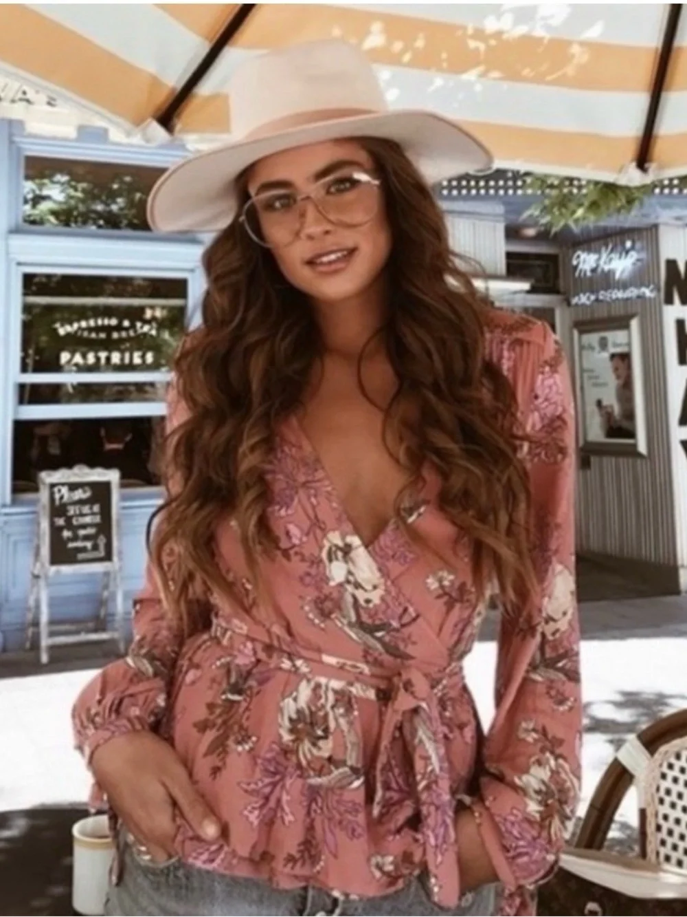 SPELL & THE GYPSY Rosa Wrap Blouse Top Pink Floral Boho Size M Long Sleeve